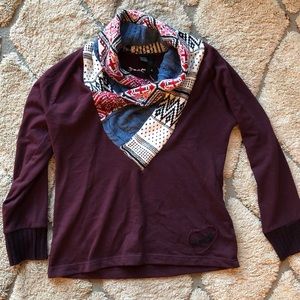 Desigual mixed media cowl sweater scarf drape XL